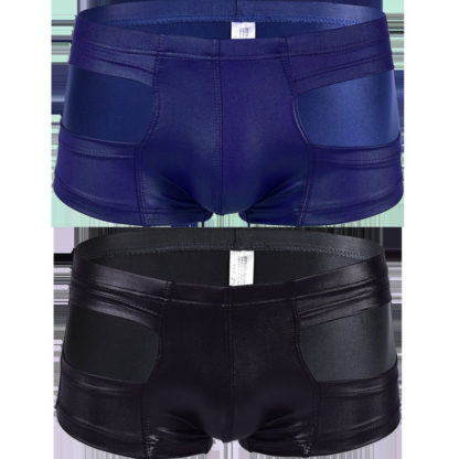 Mens Wetlook Faux Leather Look Boxer Swimwear Clubwear Shorts 3 Colours - Image 2