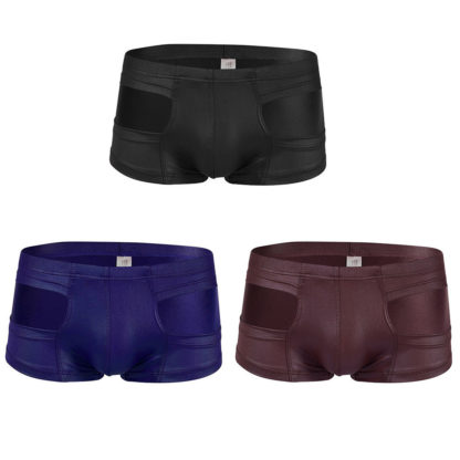 Mens Wetlook Faux Leather Look Boxer Swimwear Clubwear Shorts 3 Colours - Image 3