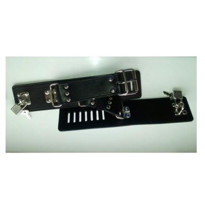 Faux Leather 'Locking' Neck Collar To Hand Restraint Wrist Cuffs - Image 3