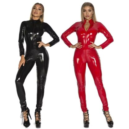 Shiny Wetlook Womens Catsuit 3 Way Zip Red or Black