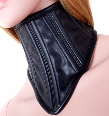 Black Faux Leather Corset Posture Bondage Neck Collar - Image 2